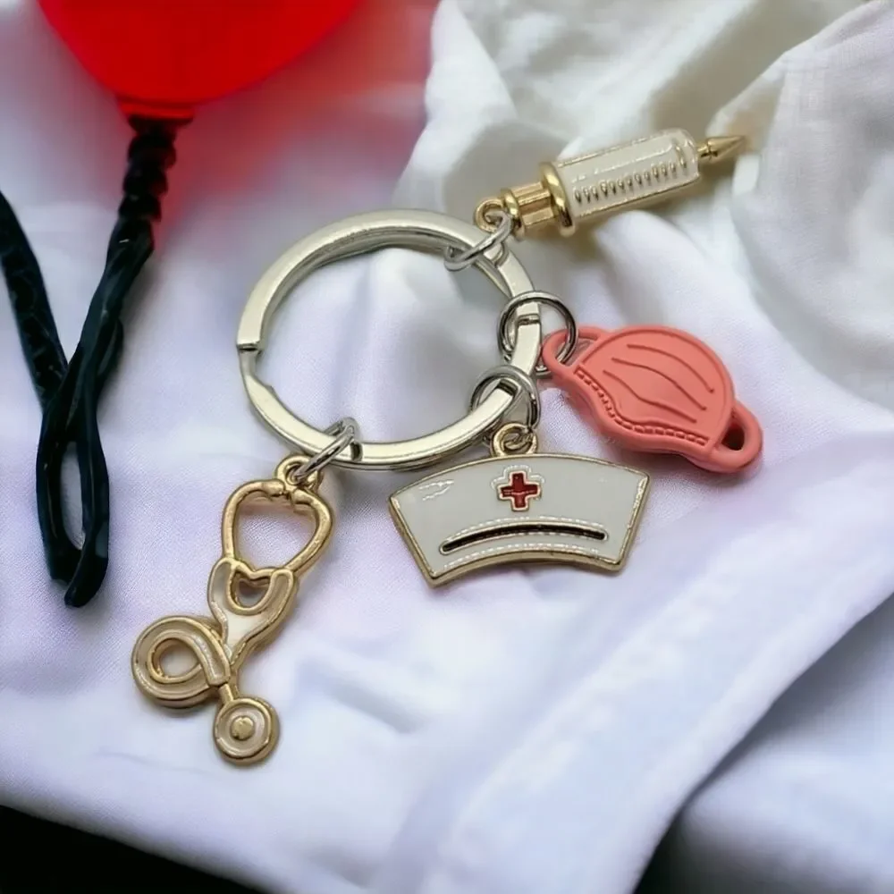 Nurse Keychain Stethoscope Syringe Mask Hat Medical Charms RN Nursing Gift